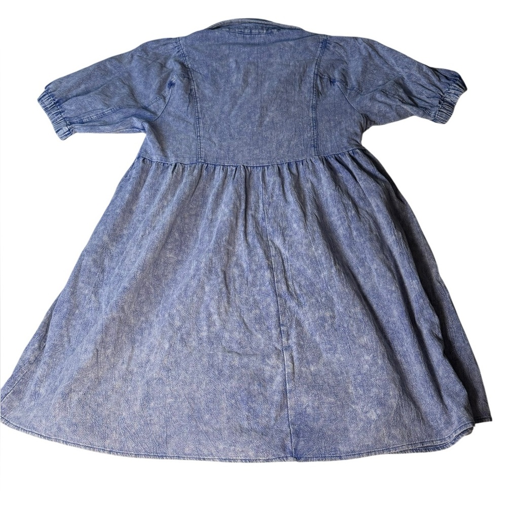 Umgee Mineral Wash Blue Denim Ruffle Puffed Sleeve Babydoll Dress - S - Picture 4 of 9